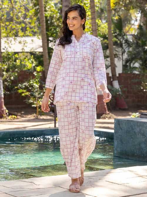 Marina Hand Block Printed Cotton Pyjama Set