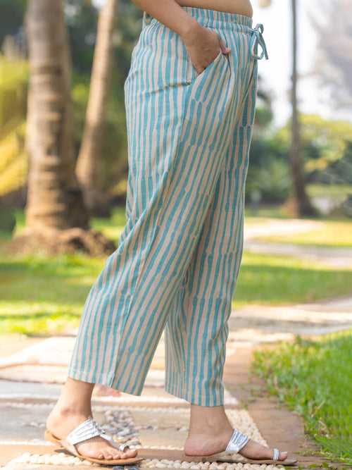 Mint Turquoise Stripes Straight Fit Pants
