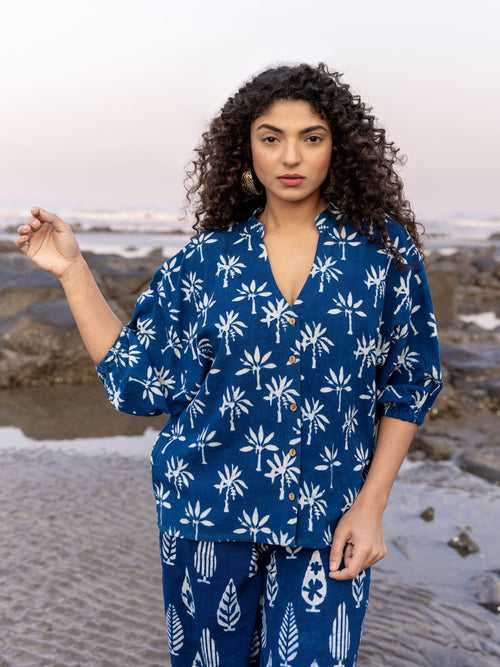 Safar Indigo Kaftan Top - Comfort Fit