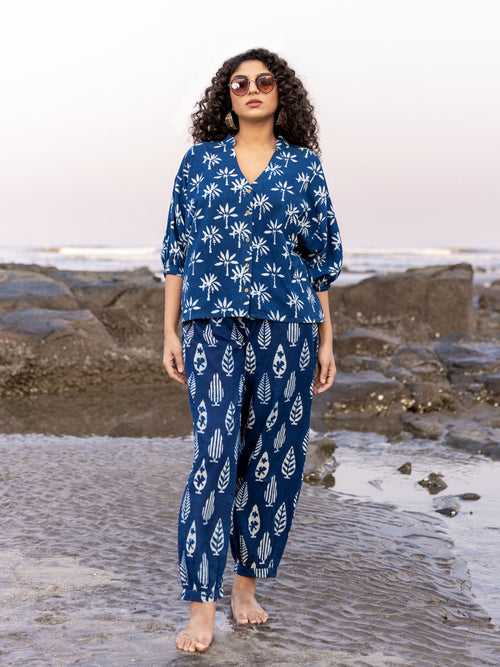 Set of 2 - Shaheen Indigo Kaftan Top and Lantern Pants