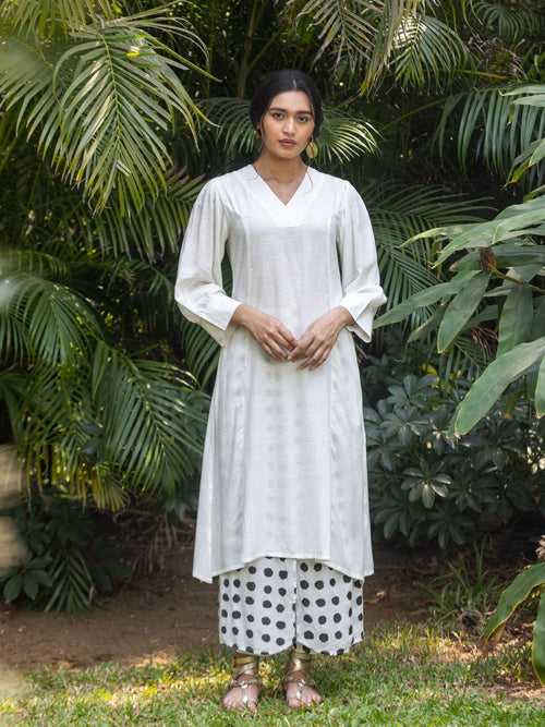 Set of 2 - Megan Long White Kurta and Wrap-Around Pants