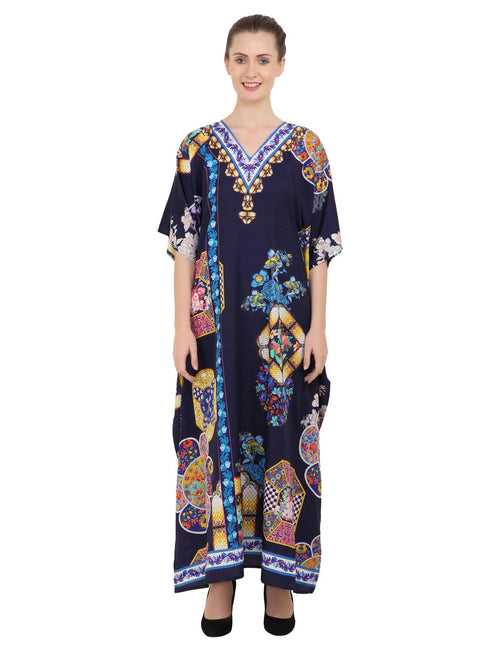 Women's Kaftans Plus Size Loungewear Long Maxi Style Dress [145-Navy]
