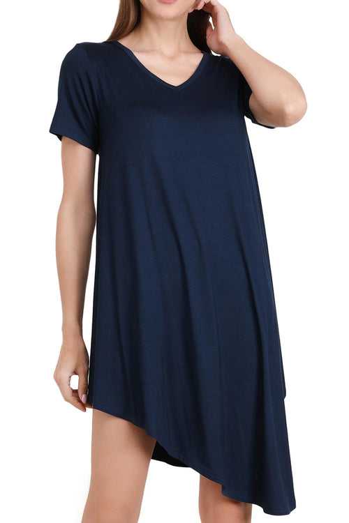 Womens Casual Short Sleeve Summer Dresses 102-Midnight Blue