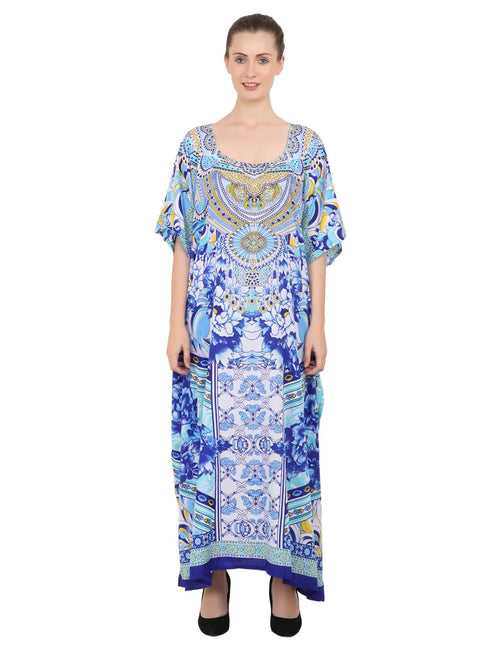 Womens Kaftans Kimono Maxi Style Dresses 133-Blue, 6 Size Options