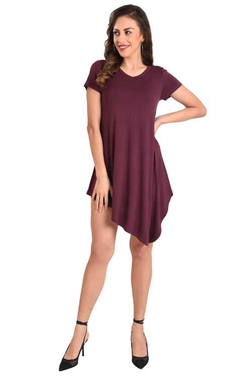 Short Sleeve T-Shirt Dress Burgundy Small to 2XL