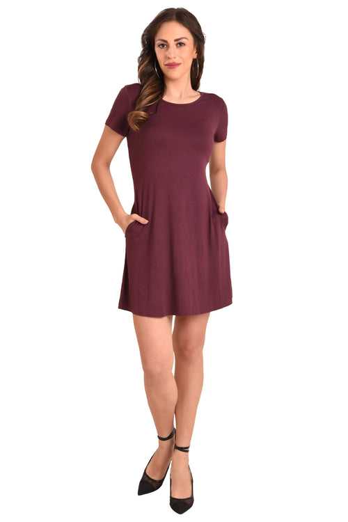 Short Sleeve Loose T-Shirt Dress, Burgundy