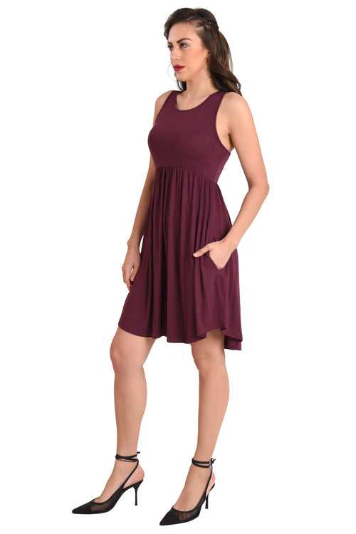 Casual Dress with Pockets, Burgundy