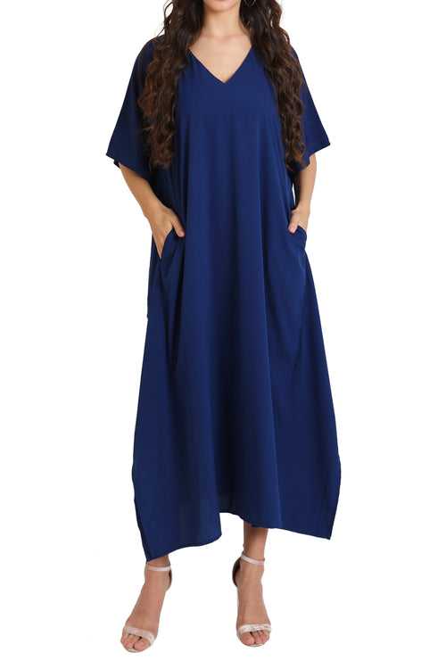 Women Kaftans Dresses with Pockets in Navy
