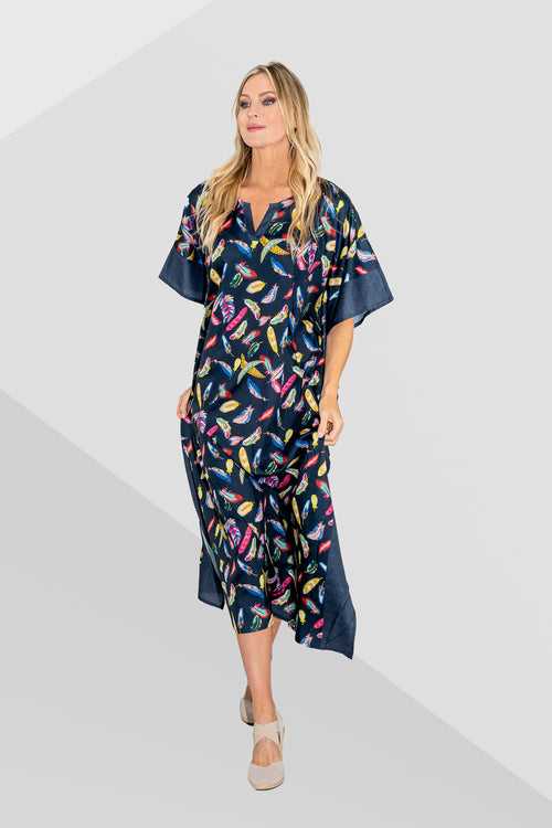 Women Kaftan Tunic Kimono Dresses Autmn Blue S to 3XL