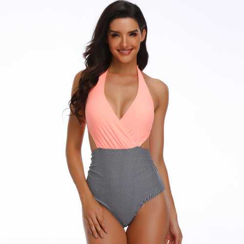 One Piece Swimsuits Swimwear Monokini Back Ties in Peach