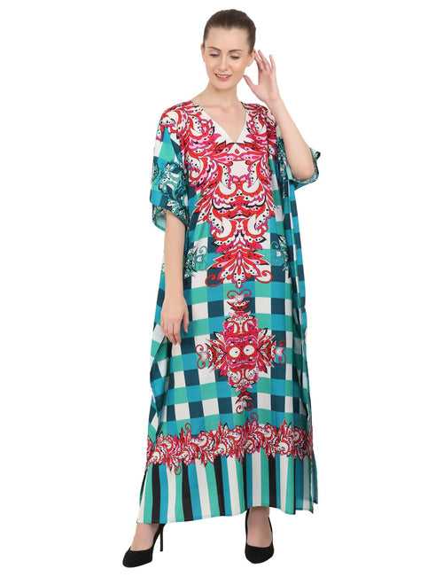Women's Kaftans Plus Size Loungewear Long Maxi Style Dress [143-Teal]