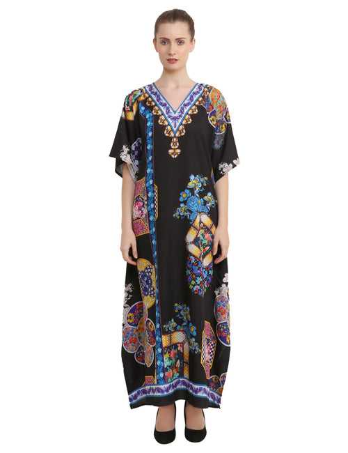 Women's Kaftans Plus Size Loungewear Long Maxi Style Dress [145-Black]