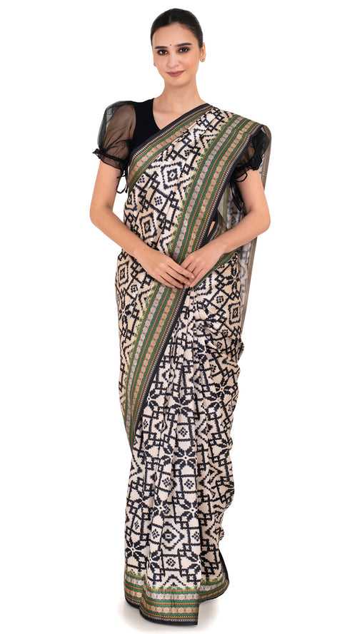 Black Patola Silk Saree with Ikkat Pattern
