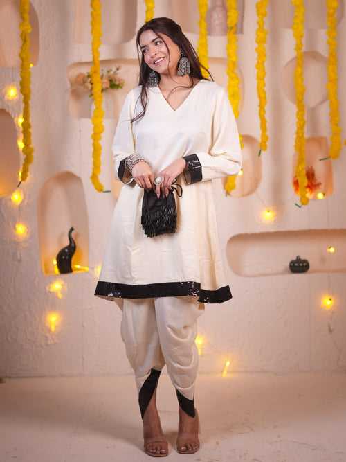 2 Pc SET - White And Black Sequin Kurta And Pant