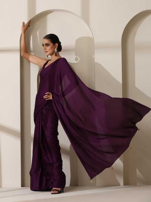 Purple Rain Satin Saree with Blouse Fabric