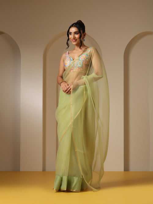 Sage Spirit Organza Cloud Saree