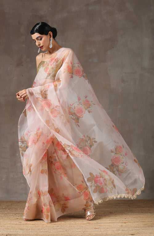 Rose Breeze Printed Organza Saree