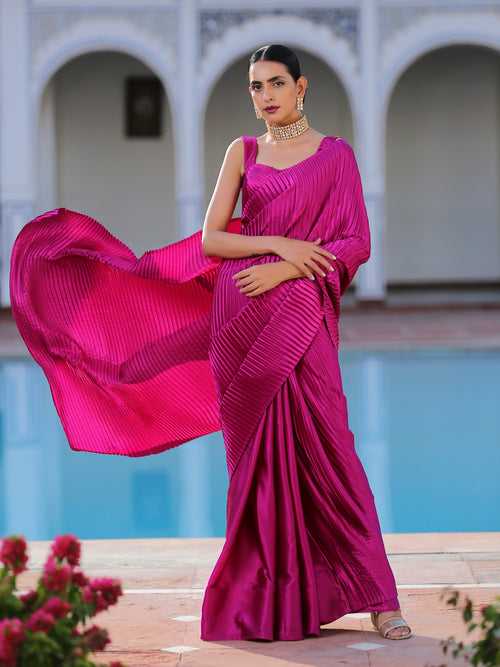 Rebel Purple Accordion Satin Saree