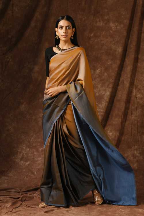 Mustard & Blue Satin Ombre' Saree