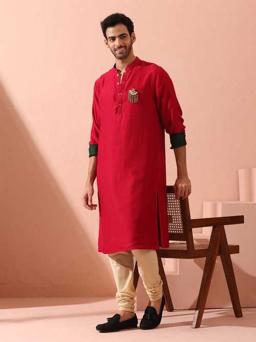 Reversable Yule Green and Red Kurta With Snaps