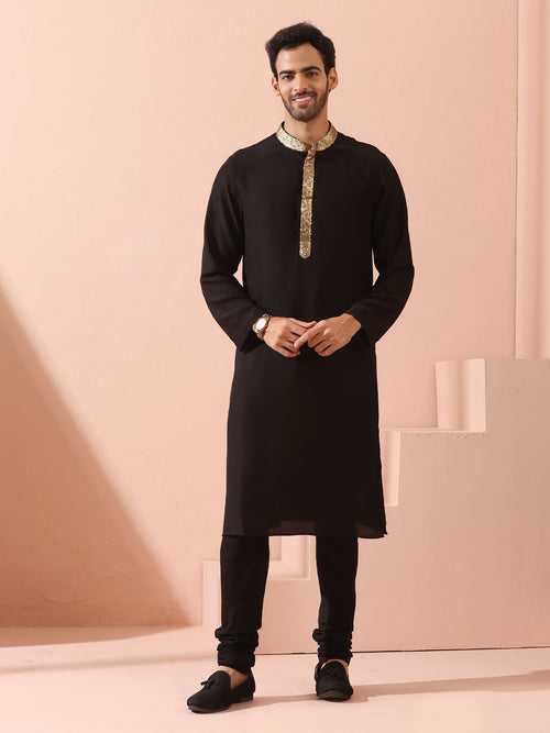 Tycoon Black Korean with Gold Placket kurta