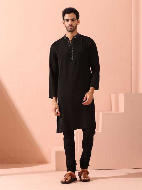 SET of 2 - Black Korean Kurta with Sequin Placket and Churidar