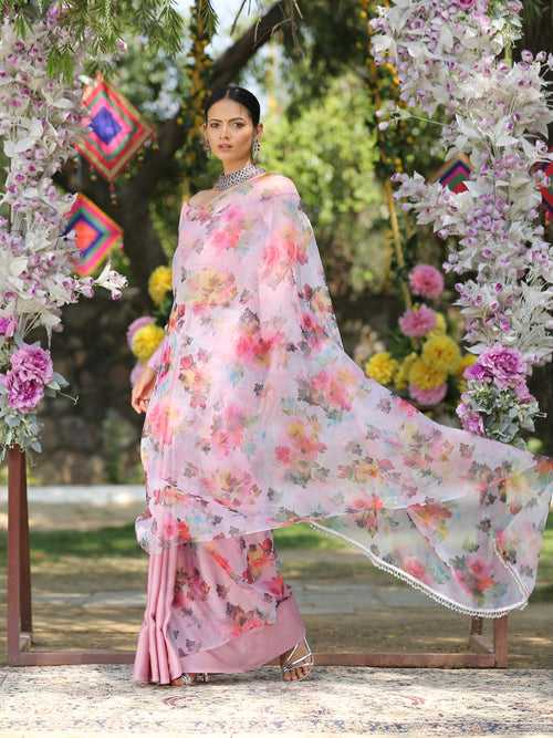 Floral Love Satin & Organza Saree