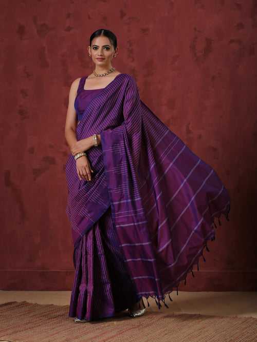 Silk Temple Plum Saree with Blouse Fabric