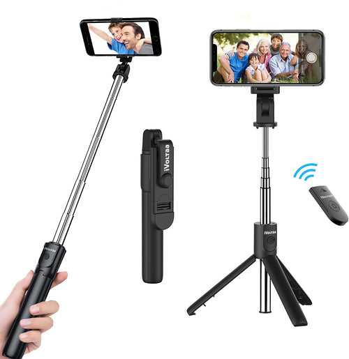 iVoltaa Selfie Stick Tripod with Detachable Wireless Remote, Extendable Selfie Stick with in-Built Tripod for Smartphones ( Black )