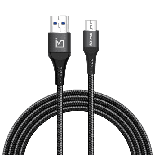 iVoltaa Braided & Metal 4A Sync & Fast Charge Micro USB Cable (1 M / 3.3 Ft. Long - Black)