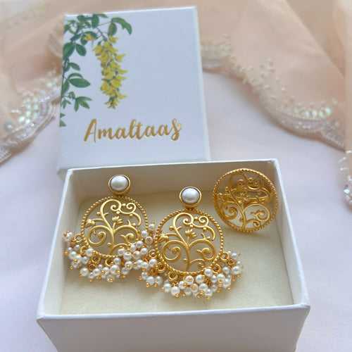 Round Lotus Bloom Pearl Earrings & Ring Gift Set