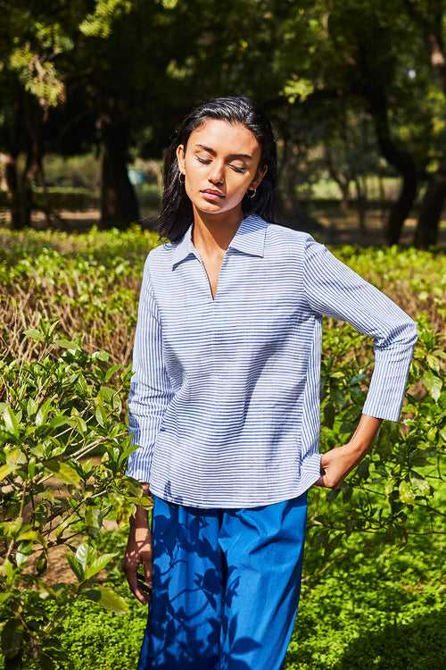 Striped Popover Shirt - Blue