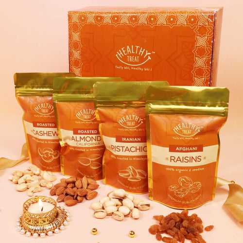 Heavenly Nut Mix Dryfruit Diwali Gift Hamper - Pack of 4 Dryfruits, 1 Card
