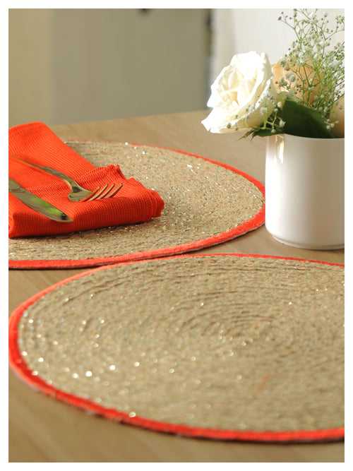 Spelt Shimmer Round Table Mats - Orange