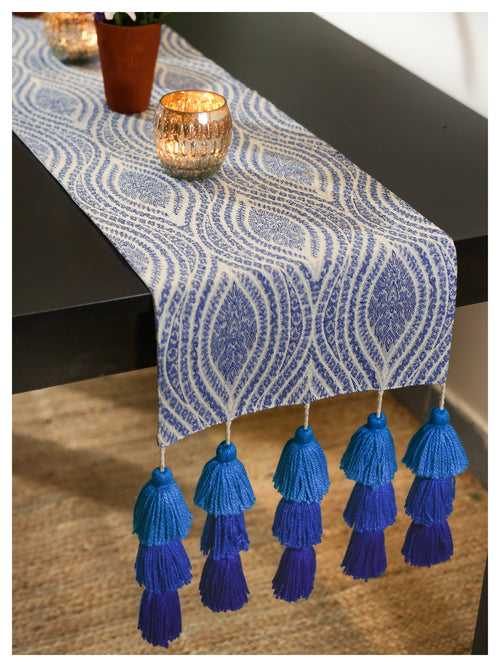 Tasseled Table Runner - Blue