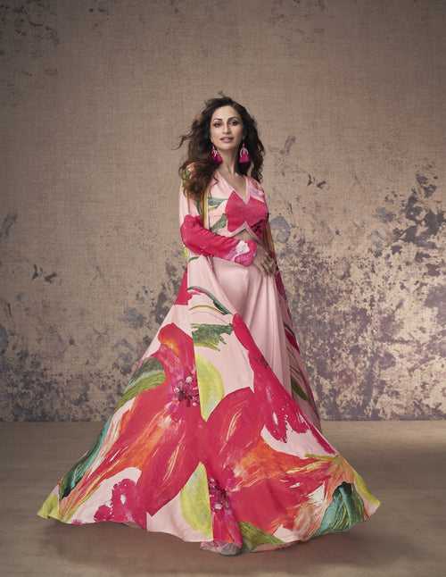 Occasion Wear Crepe Floral Fusion Fashion Trending Crop-Top Shrug Suit