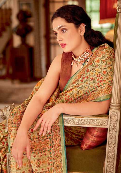 Silk Multi-Colour Digital Print Fashionable Banarasi Zari Saree