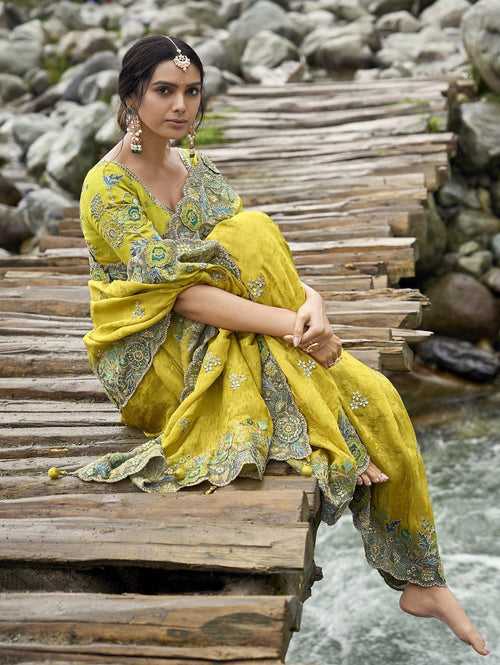 Yellow Silk Haldi Ceremony Wear Traditional Saree