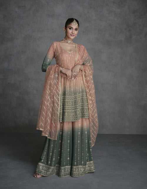 Designer Shaded Georgette Sangeet Partywear Sharara Suit