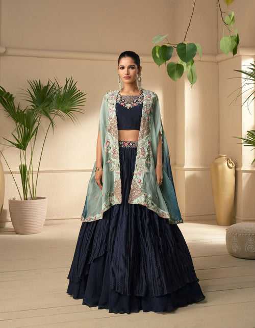 Bachelorette Partywear Blue Indo-Western Shrug Set