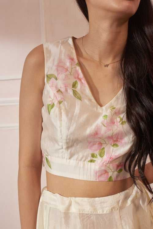 Bougainvillea V Neck Sleeveless Silk Blouse