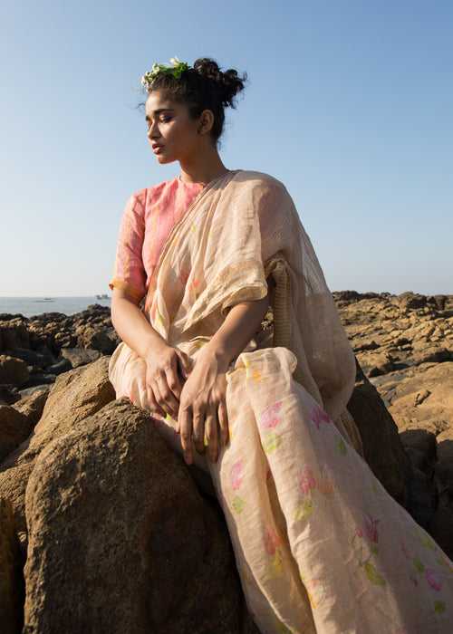 Bougainvillea Linen Sari