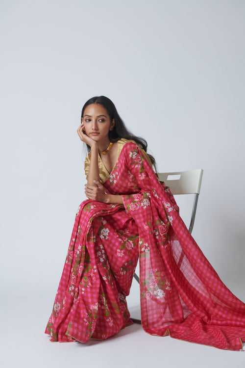 Touch-me-not Pink Silk Linen Sari