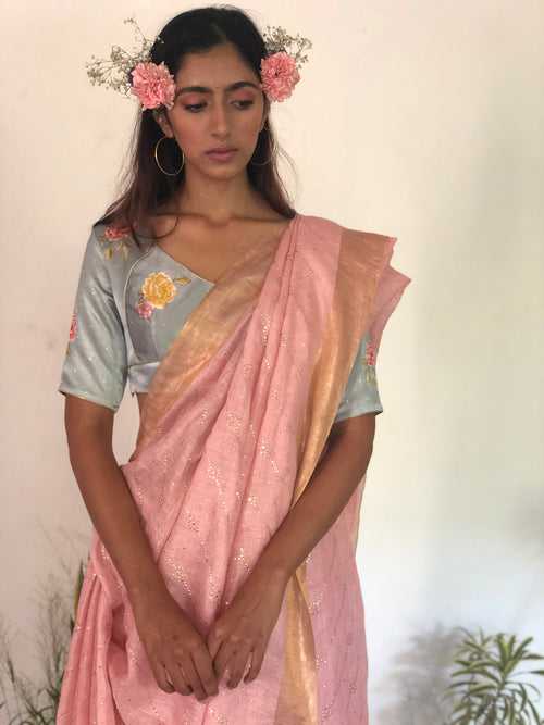 Misty Pink Tarang Linen Sari