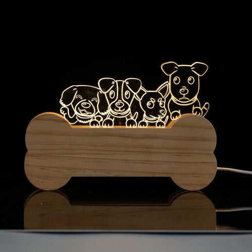 3D Wooden Bone And Dog Acrylic Night Light Lamp