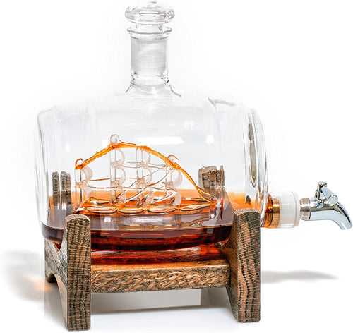 Barrel Shaped Decanter With Ship Inside