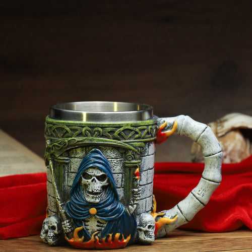 Grim Reaper Skulls and Flames Death Coffee Mug