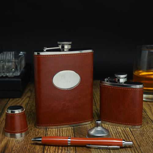 Dual Hip Flask Set With Funnel, Shot Glass And Pen