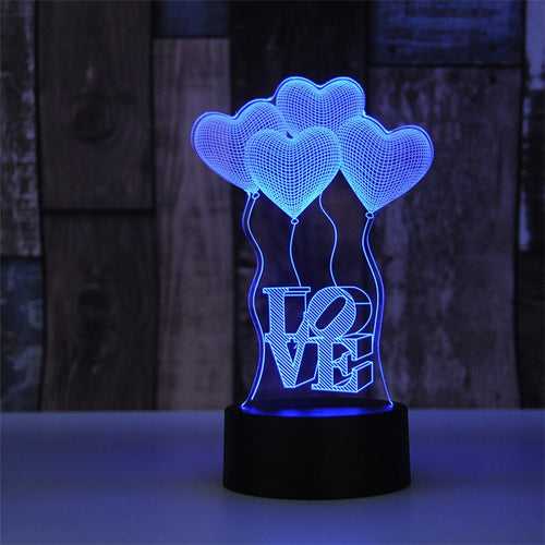 3D LED Hologram Love Heart Light Color Changing Lamp