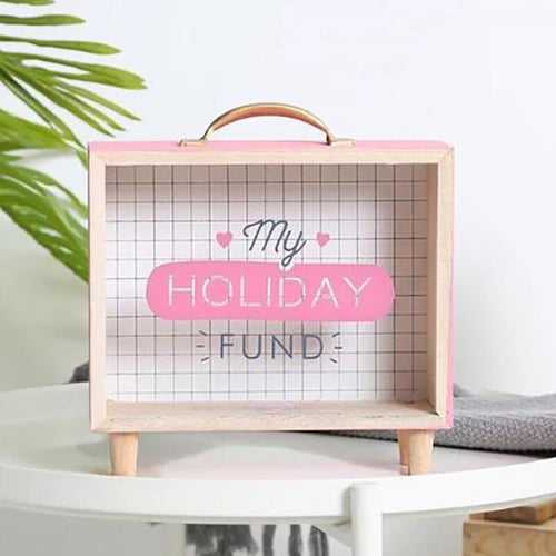 My Holiday Fund Storage | Wood Money Box Coin Storage Home Decoration Accessories Big Piggy Bank